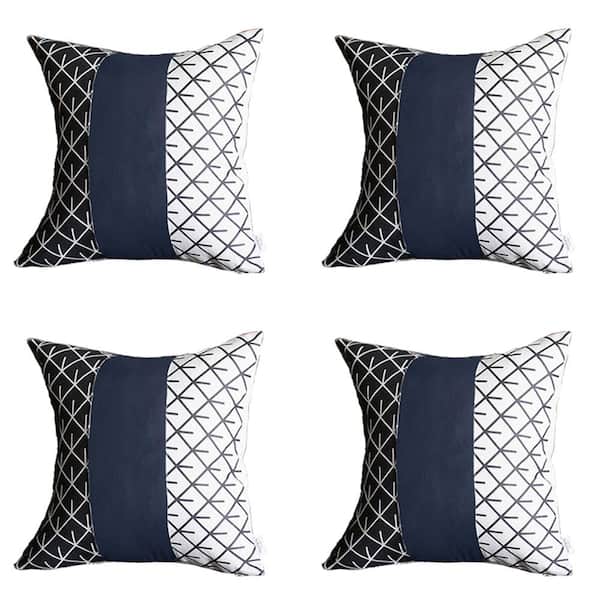 MIKE & Co. NEW YORK Navy Blue Boho Handcrafted Vegan Faux Leather Square Abstract Geometric 20 in. x 20 in. Throw Pillow Cover (Set of 4)