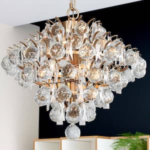 Drops Crystal Chandelier, 3-Light Modern Farmhouse Gold Kitchen Chandelier Pendant Light for Dining Living Room