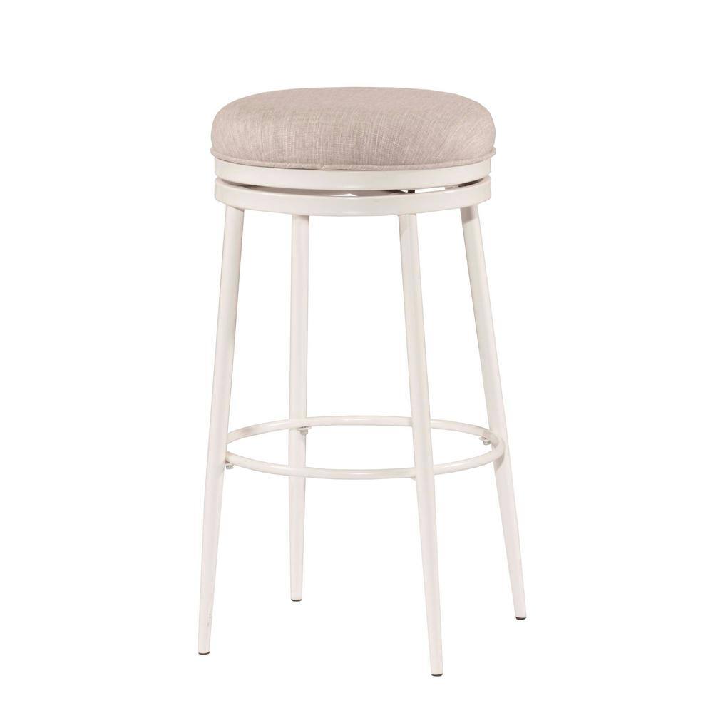 Aubrie Swivel Backless Counter Stool in Off-White and Silver