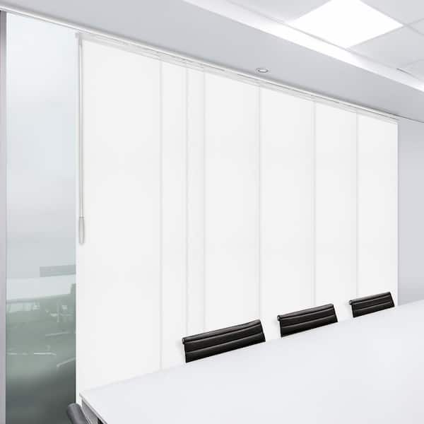 EMOH Alabaster 110 in. to 153 in. W x 94 in. L Adjustable 7-Panel, White Single Rail Panel Track with 23.5 in. Slates