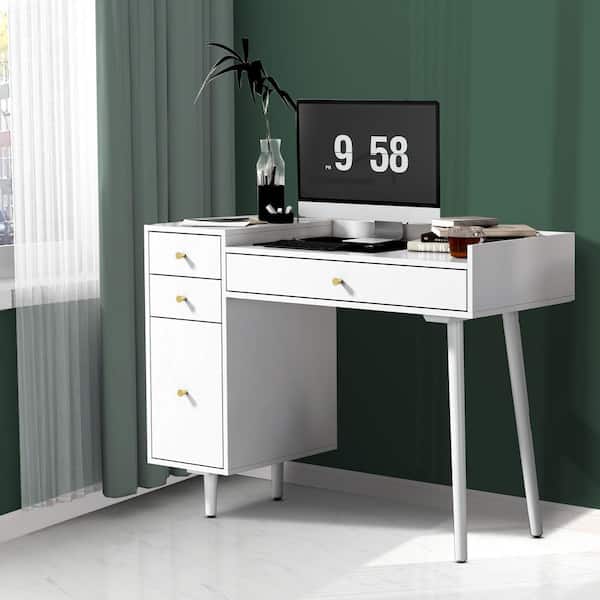 Seafuloy 41.73 in. Natural White Wood End Table with Drawers