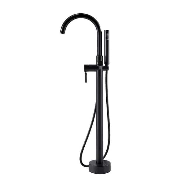 OVE Decors Athena Single-Handle Floor-Mount Roman Tub Faucet with Hand Shower in Matte Black