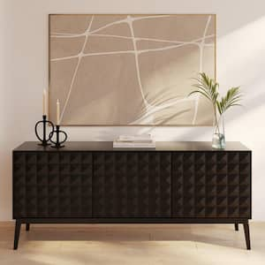 Abbie Black Solid Wood 71 in. Sideboard with Adjustable Shelves