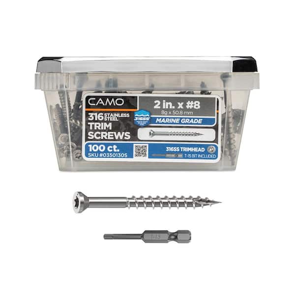 CAMO 2 in. #8 316 Stainless Steel Premium Star Drive Trim Screws (100-Count)