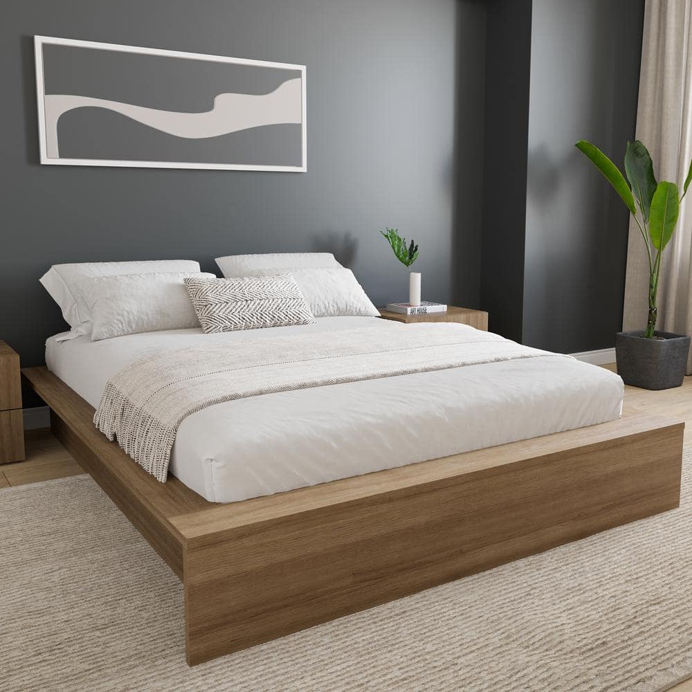 Nexera James Brown Oak Engineered Wood Frame Queen Platform Bed (May be incomplete)