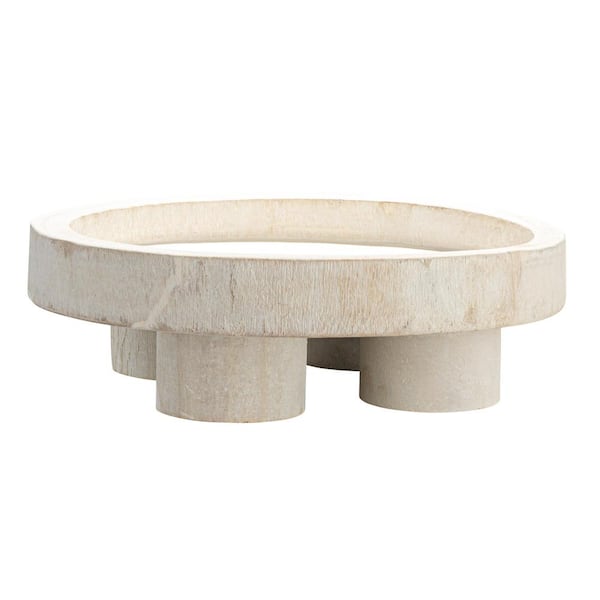 White Round Wood 11.8 in. Pedestal Tray