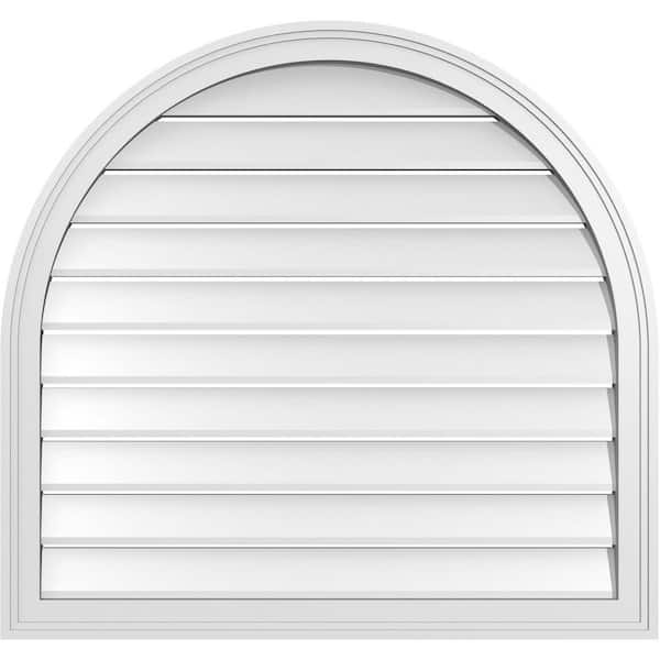 Ekena Millwork 34 in. x 32 in. Round Top White PVC Paintable Gable Louver Vent Functional