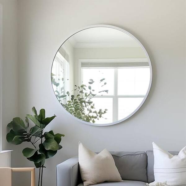 Silver 42 in. W x 42 in. H Modern Round Aluminium Framed Mirror Wall Mirror Wall Decor Mirror