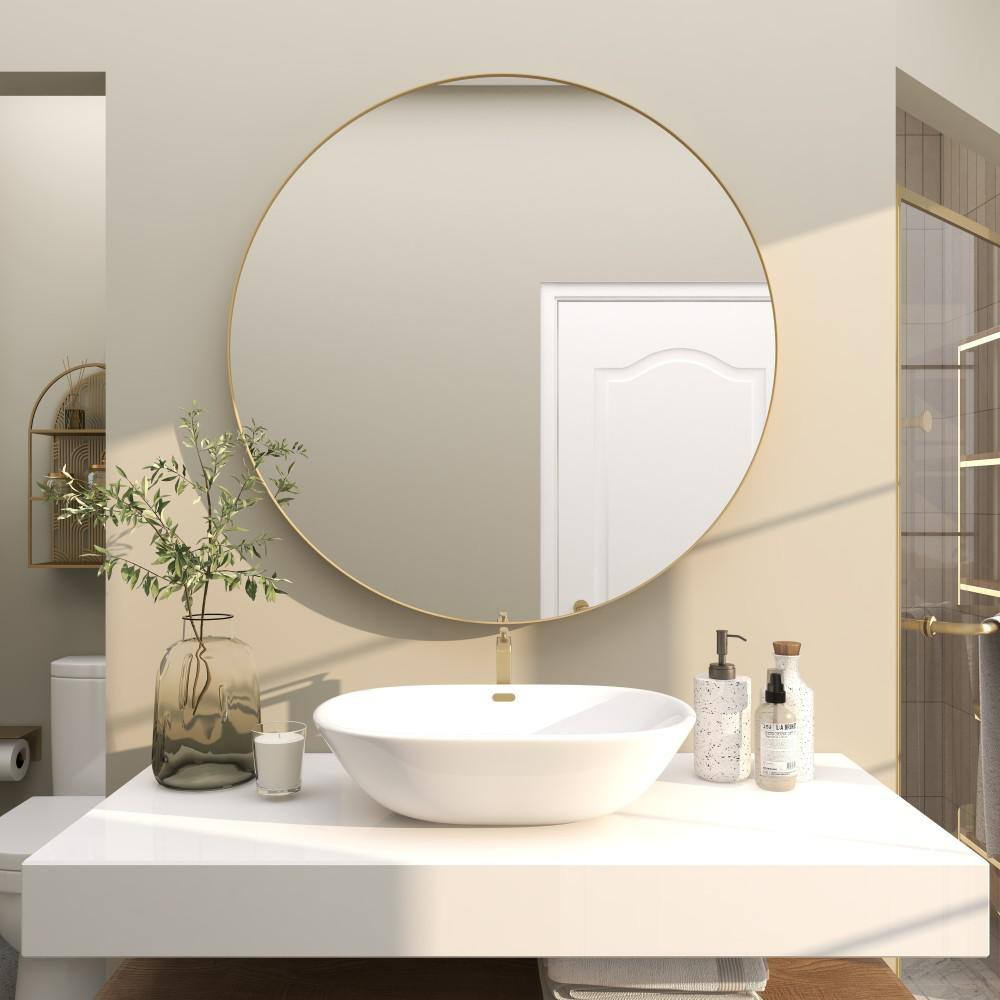 Chelsea Grove 42" Round Gold Wood Wall Mirror