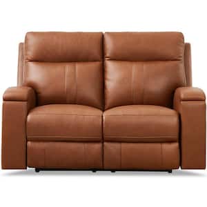 Venice 62 in. Cinnamon Brown Top Grain Leather Zero Gravity Power Reclining Loveseat with CupHolder & Built-in USB ports