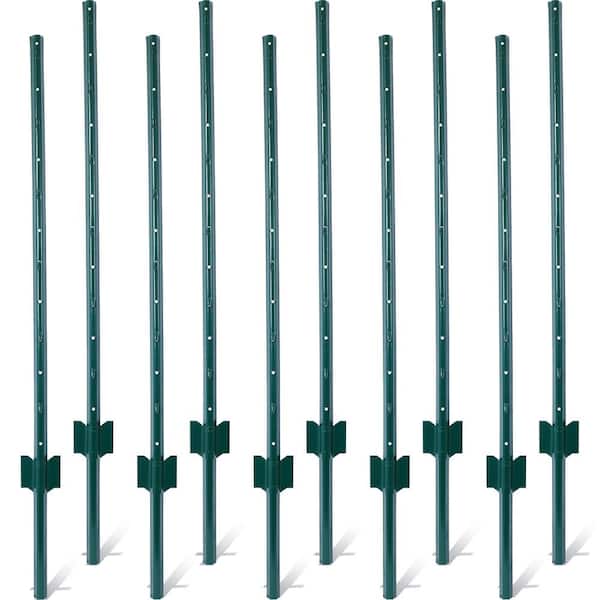Otryad 48 in. Steel Garden Fence, Fence Posts 4 ft.-10-Pack, Heavy Duty Metal Fence Post with U-Channel, Fence U-Post-Green