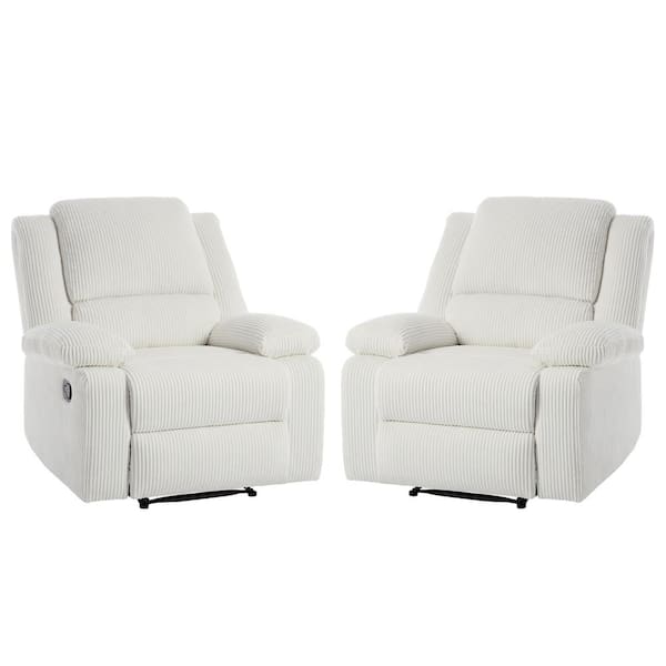 Luxury Beige Corduroy Fabric Upholstered Recliner Chair with Adjustable Backrest and Footrests (Set of 2)