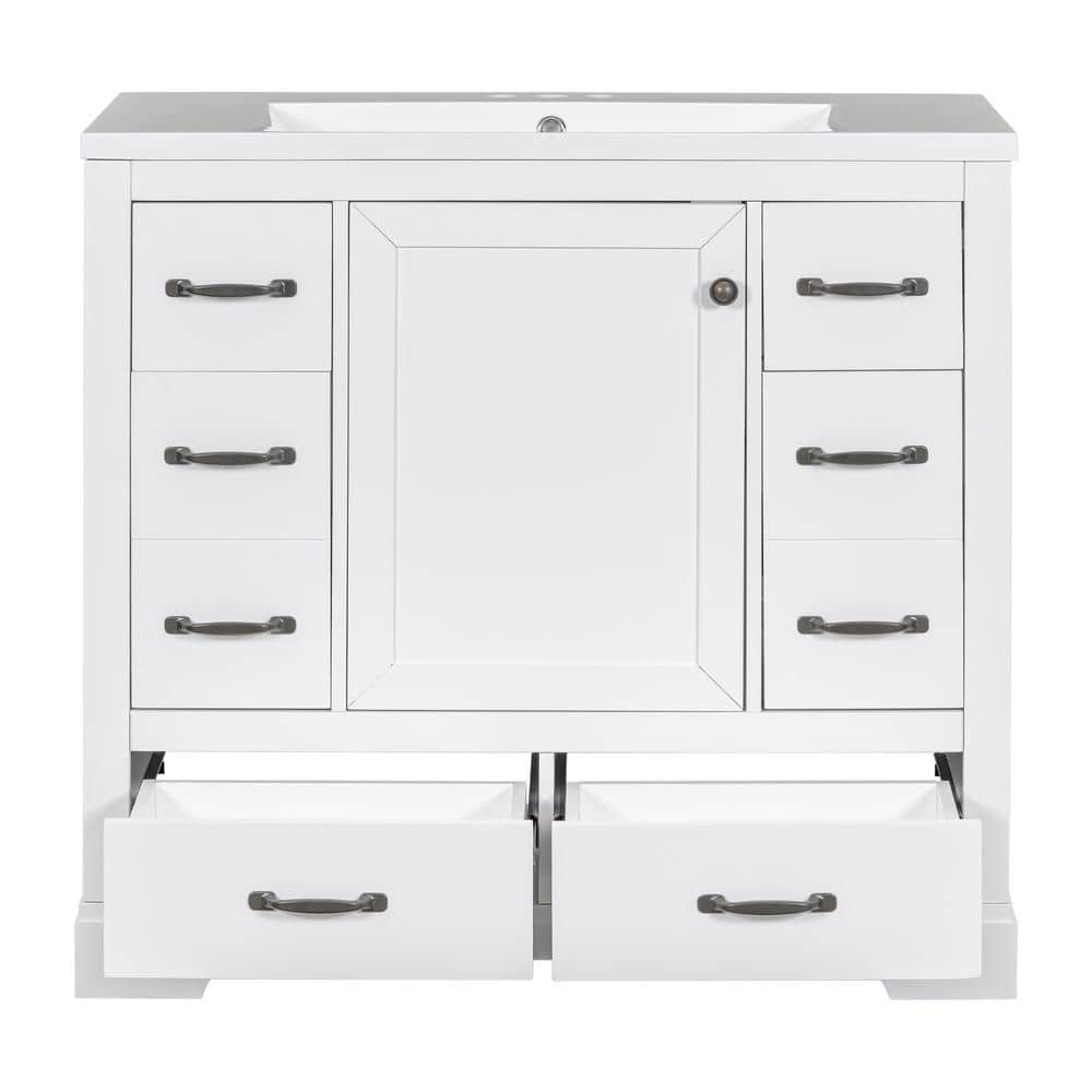 35 in. W x 18 in. D x 34.2 in. H Freestanding Bath Vanity in White with Whi