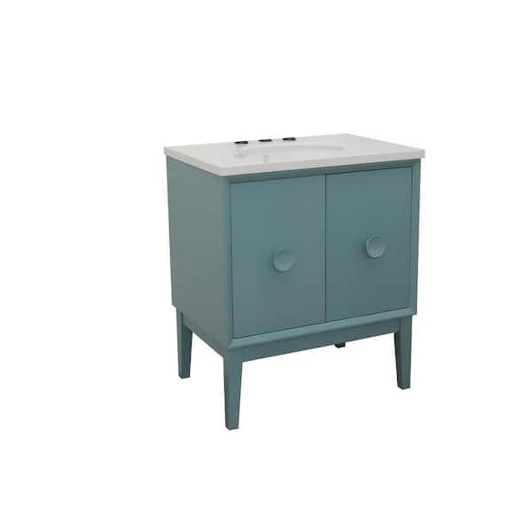 Bellaterra Home Stora 31 in. W x 22 in. D Bath Vanity in Aqua Blue with Engineered Stone Vanity Top in White with White Oval Basin