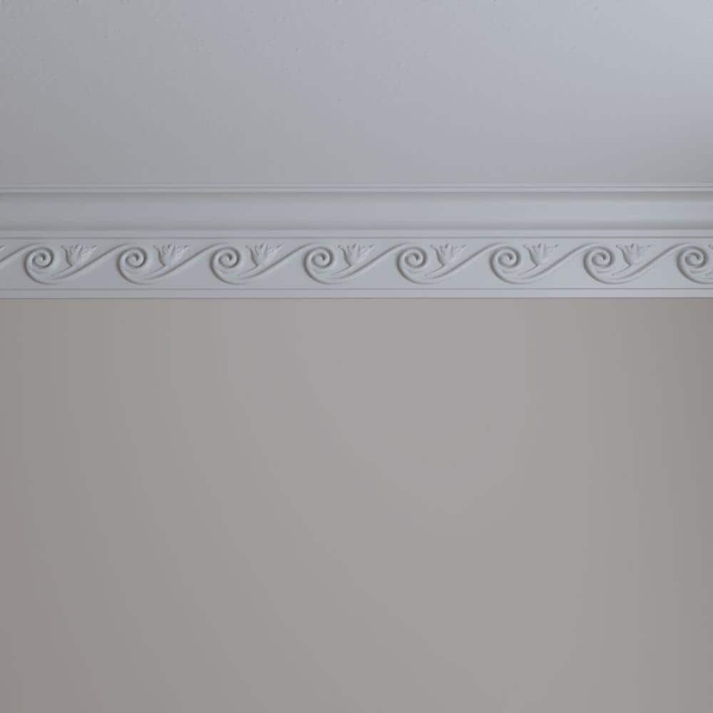 Primed White Polyurethane Geometric Floral Crown Moulding Sample