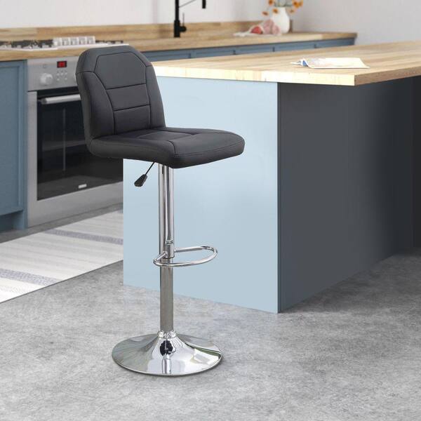 Benjara 29 in. Black Low Back Metal Frame Adjustable Height Bar Stool with Vegan Faux Leather Seat BM284342