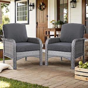 Aster Gray Wicker Outdoor Patio Stationary Lounge Chair with Black Cushions