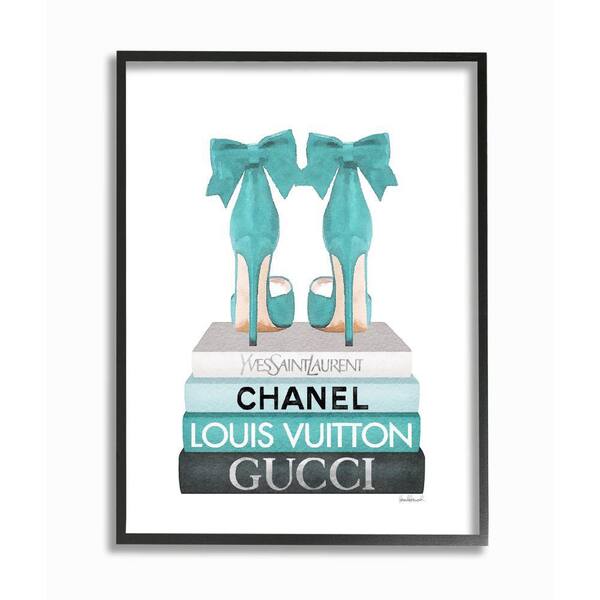 Stupell Industries "Turquoise Bow Heels on Book Women's Fashion" by Amanda Greenwood Framed Abstract Texturized Art Print 16 in. x 20 in.