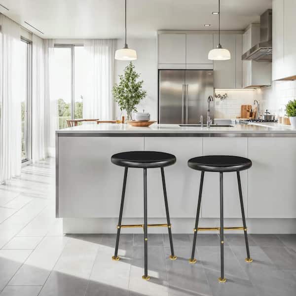 Elira Black and Gold Mango Wood Backless Barstool