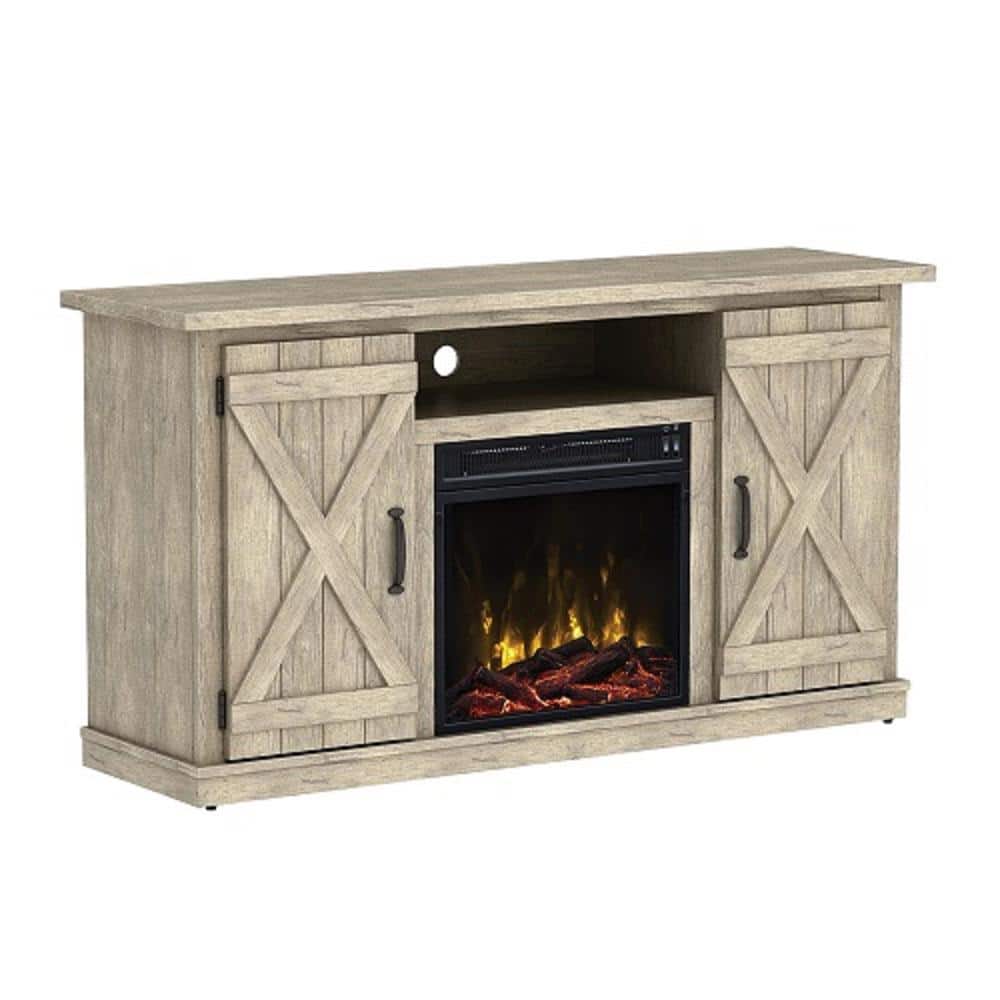 Ashland Pine TV Stand with Electric Fireplace and Cabinets