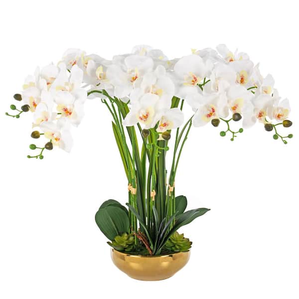 Vanity Art 23.62 in. H Artificial Orchid Arrangement in Gold-Plated Ceramics Vase