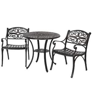 Black with Gold-Painted Edges 3-Piece Cast Aluminum Round Outdoor Bistro Set with 2.28 in. Umbrella Hole