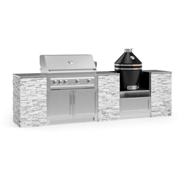 NewAge Products Signature Series 125.16 in. x 25.5 in. x 38.43 in. NG Outdoor Kitchen Stainless Steel Cabinet Set with Grill Kamado