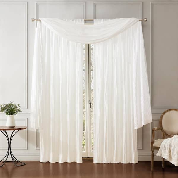 Elrene Athena White Faux Silk 52 in. W x 108 in. L Rod Pocket Light Filtering Curtain (Set of 3)