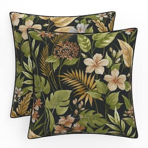 Tropic Floral 16.5 in W x 5 in H Outdoor Accent Throw Pillows 2-Count in Black Carena Ebony