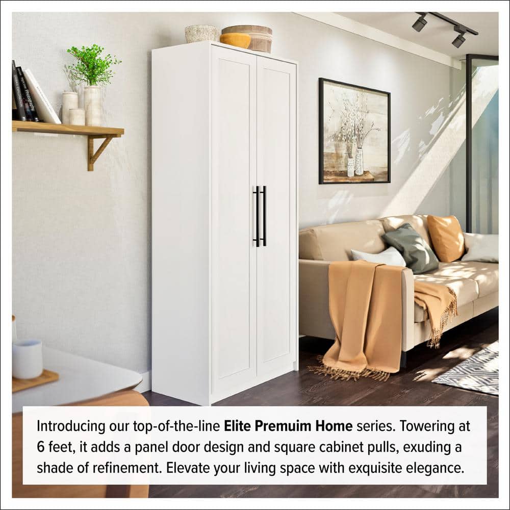 Elite White Tall Storage Cabinet with Adjustable Shelves