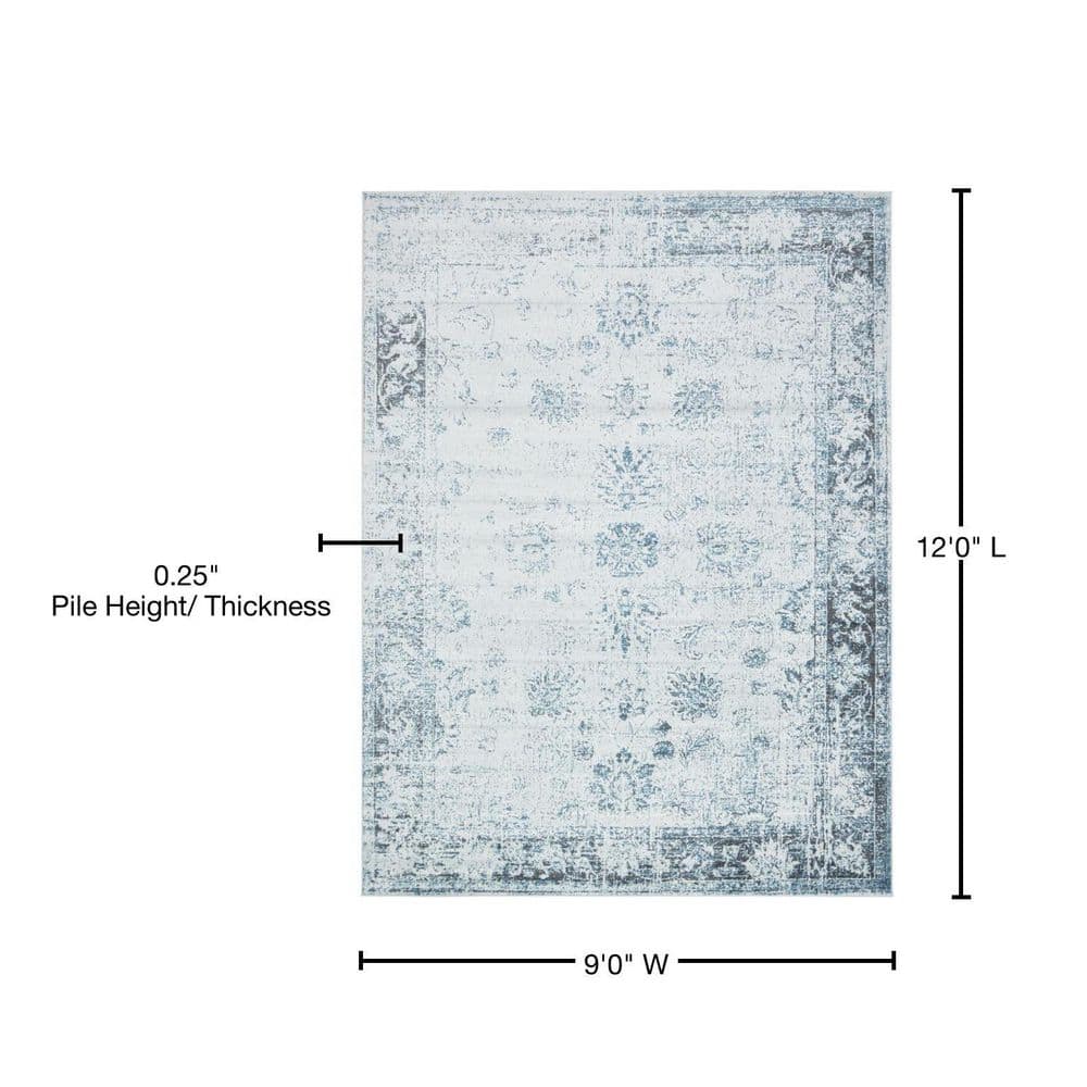 Light Blue Rectangular Synthetic Stain-Resistant Area Rug