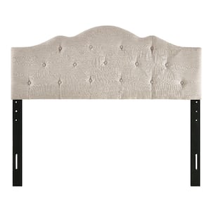 Charlie Beige 77.12 in. King Upholstered Headboard With Rounded Corners and Button Tufts Adjustable Height