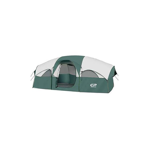 Unbranded 14 ft. x 9 ft. Dark Green Weather Resistant Family 8-Person Camping Double Layer Portable Tent with 5 Large Mesh Windows