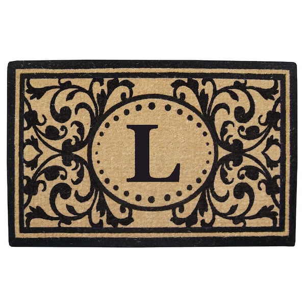 Heavy Duty Black 30 in. x  48 in. Coir Heritage Monogrammed L Indoor Outdoor Door Mat