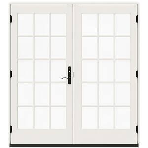 72 in. x 80 in. W-5500 White Clad Wood Right-Hand 15-Lite French Patio Door with White Paint Interior