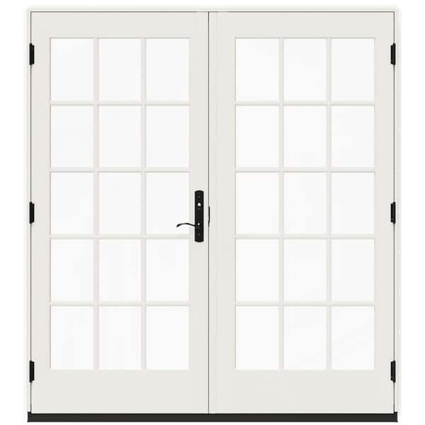 72 in. x 80 in. W-5500 White Clad Wood Right-Hand 15 Lite French Patio Door  w/Unfinished Interior