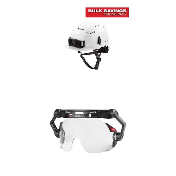 BOLT White Type 2 Class C Front Brim Vented Safety Helmet and Clear Dual Coat Lens Eye Visor