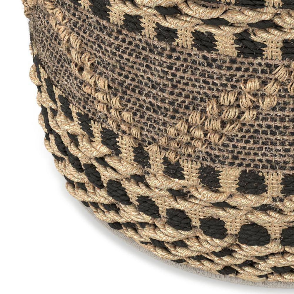Stella Round Black and Natural Jute Woven Pouf