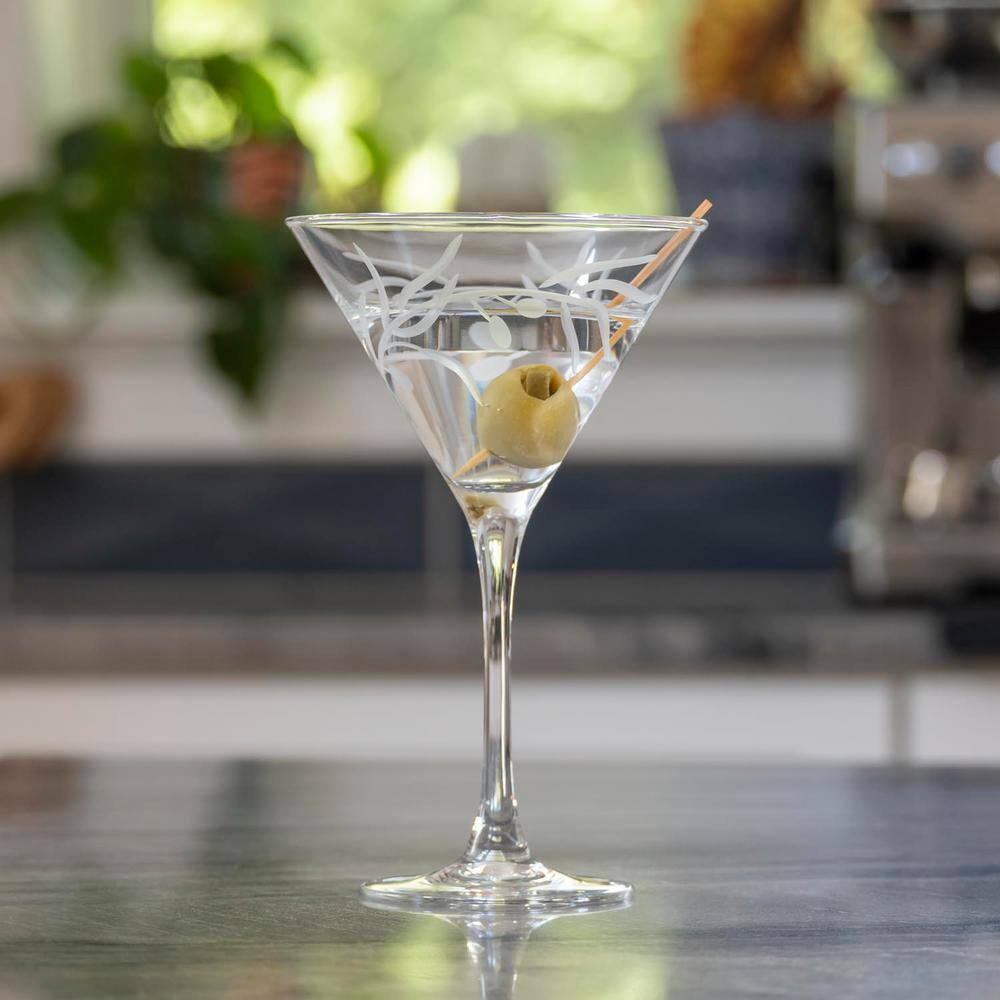 Elegant Clear Glass Olive Branch Martini Set of 4