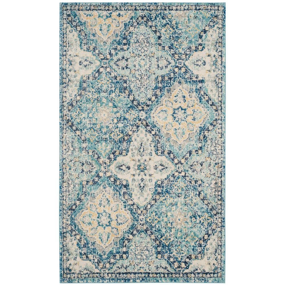 Light Blue High Pile Synthetic Boho Area Rug