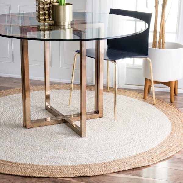 Elanora Farmhouse Bordered Jute White 4 ft. Round Rug