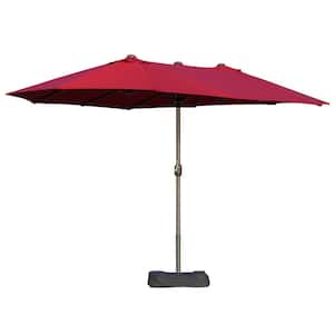15.10 ft. Steel Rectangular Outdoor Double Sided Market Patio Umbrella in Wine Red, with Base