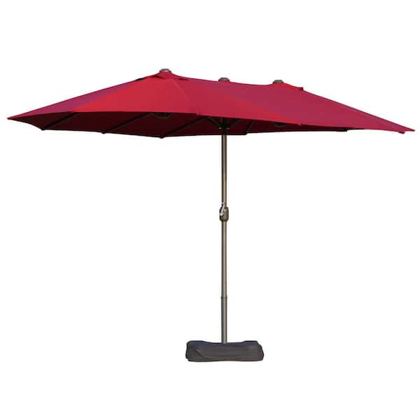 Sudzendf 15.10 ft. Steel Rectangular Outdoor Double Sided Market Patio Umbrella in Wine Red, with Base