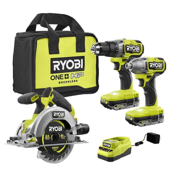RYOBI ONE+ HP 18V Brushless Cordless 2-Tool Combo Kit w/(2) 2.0 Ah Batteries, Charger, Bag, and FREE 5-1/2 in. Circular Saw