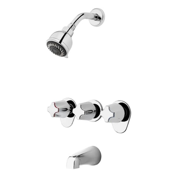 Triple Handle 1-Spray Tub and Shower Faucet 1.8 GPM with Metal Verve Knob Handles in. Polished Chrome (Valve Included)