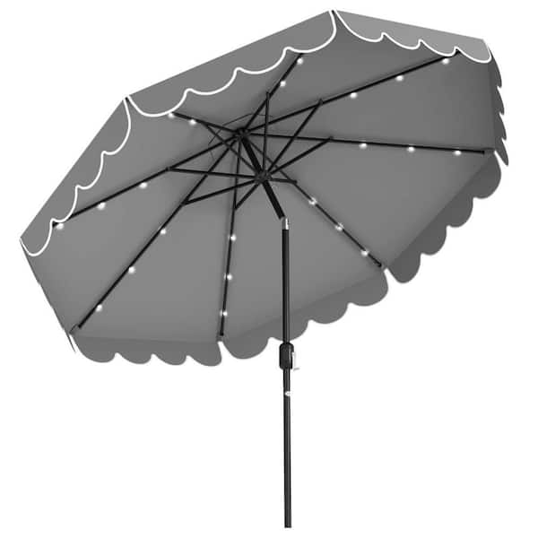 Costway 10 ft. Solar Market Patio Umbrella with 24 LED Lights 8 Ribs and Tilt Adjustment in Gray