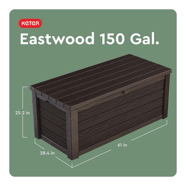 Eastwood 150 Gal. Large Durable Resin Plastic Deck Box Outdoor Storage For Patio Lawn and Garden, Brown