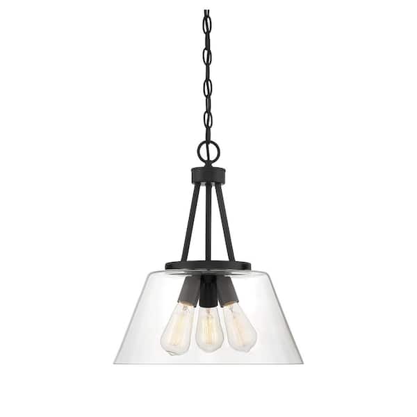 Savoy House Calhoun 15 in. W x 18 in. H 3-Light Matte Black Pendant Light with Clear Glass Shade