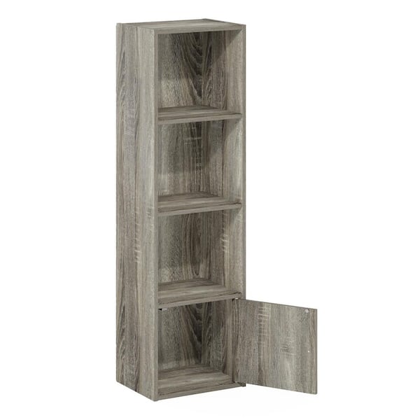 Furinno Luder 12 in. W French Oak 3-Shelf Bookcase with 1-Door