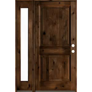 50 in. x 80 in. Rustic knotty alder Left-Hand/Inswing Clear Glass Provincial Stain Wood Prehung Front Door w/Sidelite